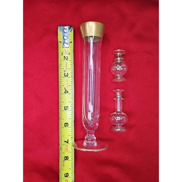 Crystal Bud Vase Set of 3 Gold 24K Trim Mini Footed Slender Flute - Picture 12 of 13